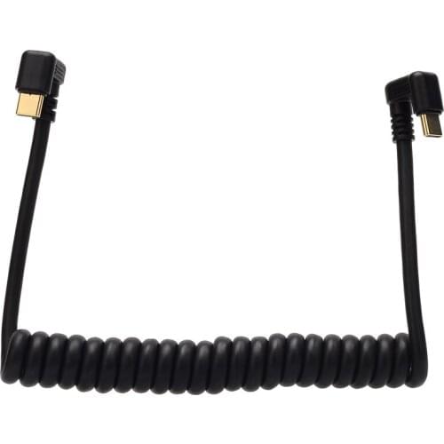 4K Video Spring Spiral Coild USB C Cable, Stretched Coild U Shape Type C To Type C Male To Male Right Angle USB C Charging Cable