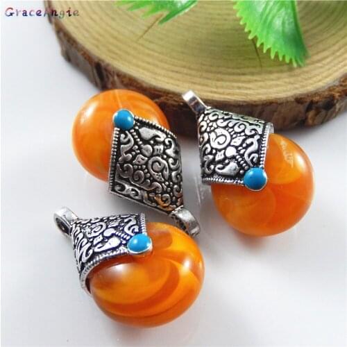 5pcs Vinatge Male Necklace Pendant Stone Charms Blue Beads Yellow Dangle Stone Charms Handmade Bohemia Jewelry Gift 31*18*15mm