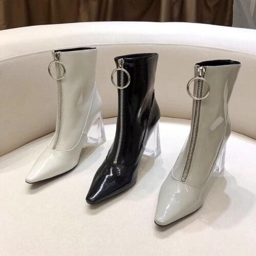 Winter Botas Mujer 2020 Transparent High Heels Boots Women Ankle Boots For Women Patent Leather Botas Feminina Sexy Buty Damskie