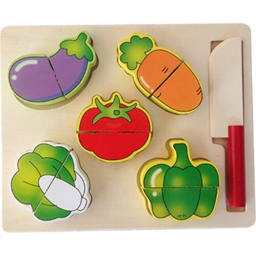 Wood Fruit And Vegetables Cutting Toys Cartoon Bright Colors Cutting Food Game Board Baby Happy Pretend Play Toys