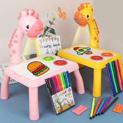 Children Led Projector Drawing Table Toy Kids Painting Board Desk Arts Crafts Educational Learning Paint Toy Xmas Gift for Girl