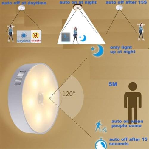 1-6pcs 6 white+6 warm white leds Night Light Smart Motion Sensor LED Lamp usb Operated Bedside Lamp For Room Cabinet/ Wardrobe