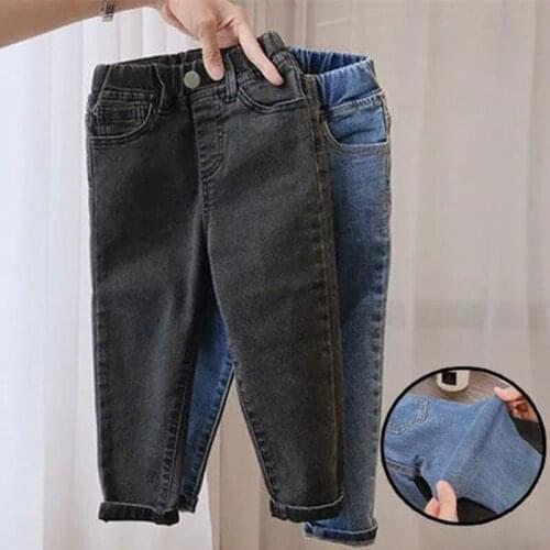 Boys Girls Jeans Autumn Outer Wear Pants Childrens Baby Stretch Slim Denim Trousers Kids Pants Childrens Winter Padded Pants