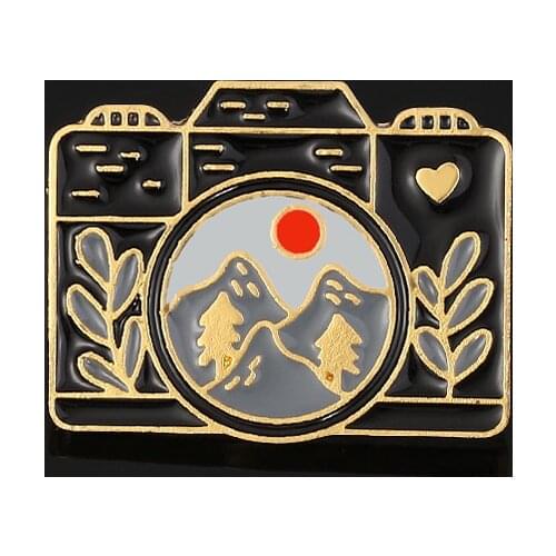 Sunrise Camera Scenery Snow Mountain Enamel Brooch Fashion Lapel Pin For Travel Enthusiast Chic Coat Collat Badge Jewelry