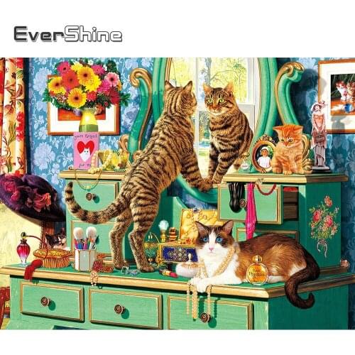 Evershine Full Square Round Diamond Painting Cat 5D DIY Diamond Embroidery Animal Sale Rhinestone Mosaic Crafts Home Decoration