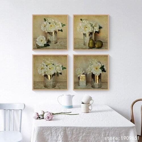 Cotton no frame modern pastoral white flowers canvas printings oil painting printed on cotton home wall art decoration picture