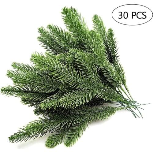 30pcs Christmas Tree Artificial Pine Branches Green Leaves Needle Garland Home Garden Embellishing Green Plants Pine Needles
