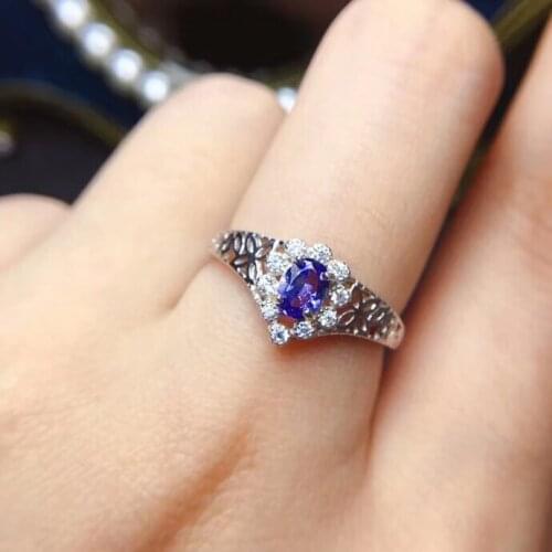Natural blue Tanzanite gem Ring Natural gemstone Ring S925 silver Restoring Elegant Hollowing Clover womens party fine Jewelry