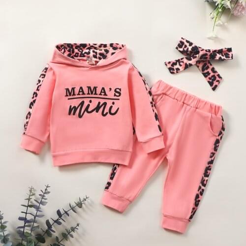 Newborn Kids Baby Girl Clothes Set Leopard Stripes Long Sleeve Hooded T-Shirt + Leopard Pants 2Pcs Outfits Set for Toddler Girls