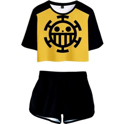 NEW anime cosplay One Piece short Trafalgar Law Cosplay Costume Crop Top Shorts Two Piece Sets men summer t short