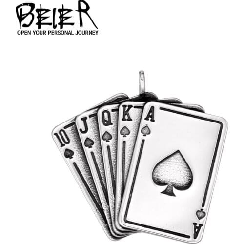 Hip Hop Stainless Steel Lucky Ace of Spades Playing Card Pendant Poker Necklace For Men Jewelry