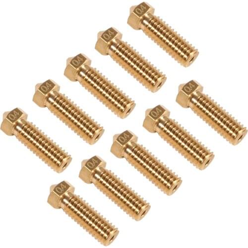 10pcs/lot 3D Printer Brass Volcano Nozzle M6 Extruder Nozzle 0.4mm for 1.75/3mm Filament for 3D Printer Parts