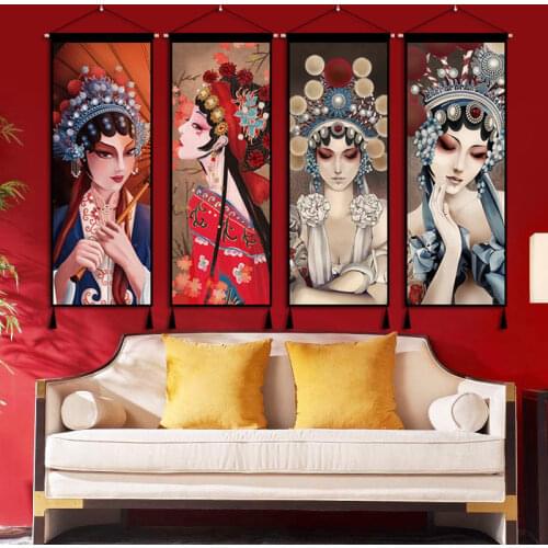 Chinese style Beijing Opera Huadan opera retro living room porch cloth wall decoration hanging picture home decoration