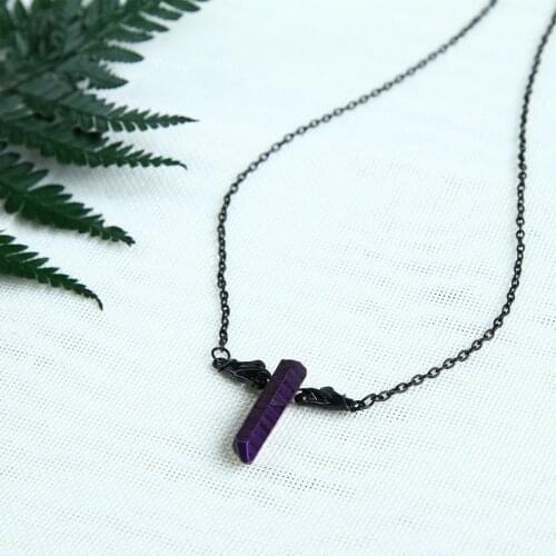 Fortune Teller Raw Crystal and Hands Necklace Raw Purple Quartz Point Pendant Victorian Hand Jewellery Palmistry Jewelry Gothic