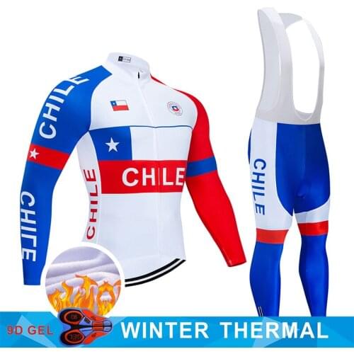 2022 New i2022 Team CHILE Cycling Jersey 9D Bib Set MTB Uniform Bike Clothing Men‘s Winter Thermal Fleece Bicycle Clothes Cyclin