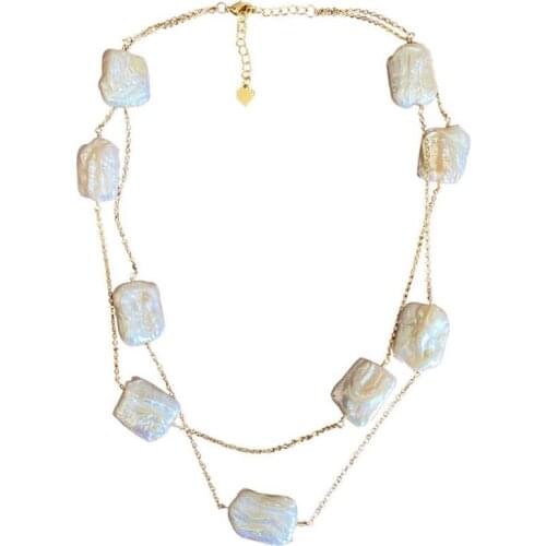 New Real Natural Fresh Water White Baroque Pearl Long Necklace For Engagement Mothers' Day Women Trendy Fine Jewelry Accessories