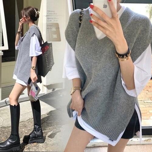 New Loose Sleeveless Sweater Spring Autumn Women Vest Sweaters Knitting Vest Joker Knitted Vest Wool Oversize Girls Pullover