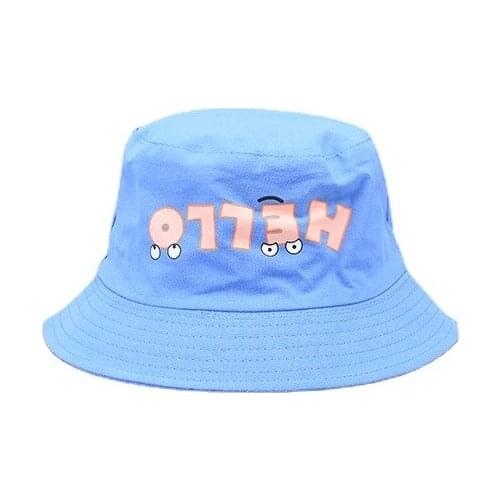 LDSLYJR 2021 cotton hello letter print Bucket Hat Fisherman Hat outdoor travel hat Sun Cap Hats for child boy and girl 08