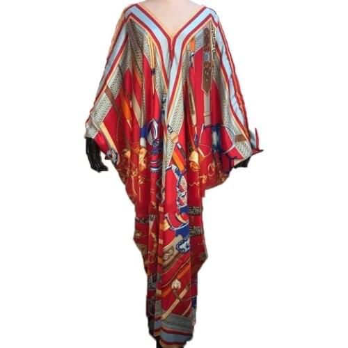 New Arrival V-neck европейская одежда Printed silk Bohemian dresses for women party Dashiki batwing Sleeve Kaftan Long dress
