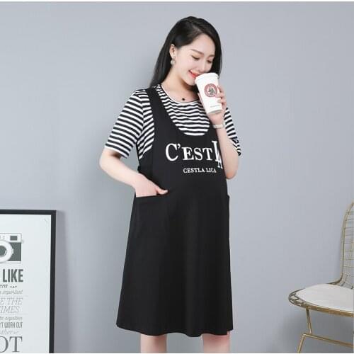 Fake two-piece dress plus size maternity dress pregnant mother out clothing 3XL-6XL girls' oversized clothes summer