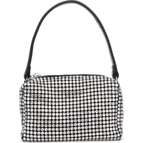 Luxury Designer Handbag Fashion Full Rhinestone Shoulder Bags for Women Real Leather Small Messenger Bag Ladies Square Handbag