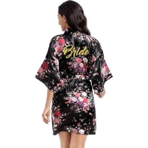 Retail Bride Letter Gold Glitter Daffodil Women Floral Robe Satin Bridesmaid Sleepwear Spa Wedding Party Bathrobes T74