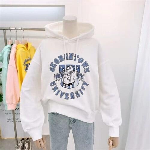 Gray Cartoon Print Kawaii Hoodie Women Pink Tops Loose Long Sleeve Pullover Thin Sweatshirt Women Autumn 2021 Casual Fashion New