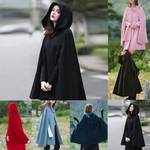 Medieval Cloak Hooded Coat Thin Women Vintage Gothic Cape Coat Long Trench Overcoat 2021 Women Halloween Cosplay Costume Cloak