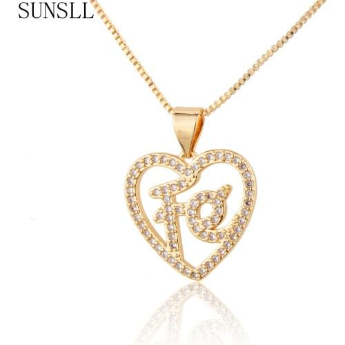 SUNSLL New Arrival Letter&Heart Pendant Necklace Rose Gold Copper White Cubic Zircon For Women Fashion Jewelry Party Sweet Gift