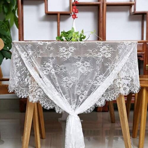 Rustic Lace Embroidery Fabric Table Cover White Lace Tablecloth Vintage Wedding Decorations for Reception Bridal Table Decor