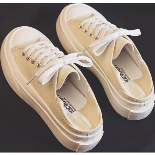 Women Canvas Shoes Solid Color Girls Sneakers Lavender Gumshoes Two Ways Wearing Big Head 2021 Summer New All Match Thick Sole