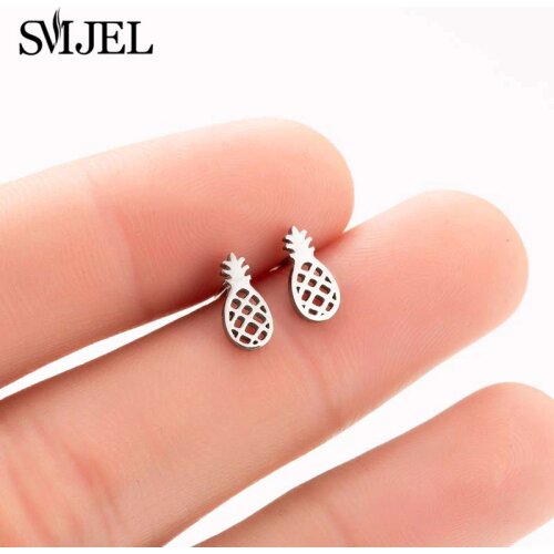 SMJEL Cute Pineapple Earrings For Women Girls Statement Gold Color Stud Earring Stainless Steel Jewelry Exquisite Gift Wholesale