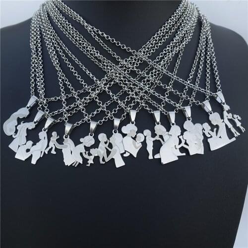 Mothers Day Sery Necklace Gravida Mom Baby Kids Children Boy Girl Women Stainless Steel Pendant Jewelry 12pcs/lot Wholesale