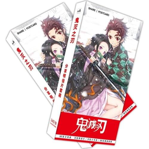 340Pcs/Set Demon Slayer Kimetsu no Yaiba Anime Large Postcard Greeting Card Message Card Gift Stationery