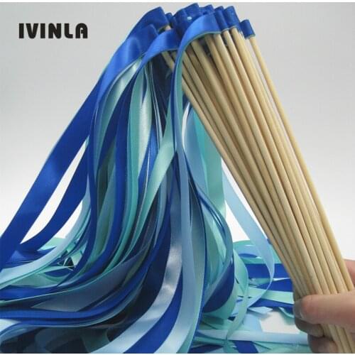 50pcs/lot Blue and Light Blue Wedding Ribbon Wands Without Bell For Wedding Decoration