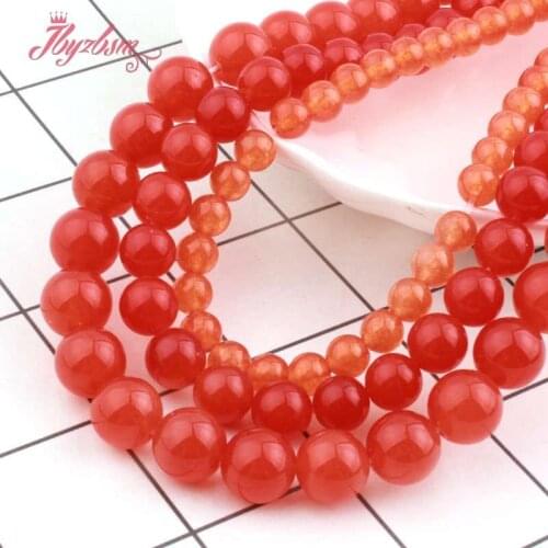 6,8,10,12mm Round Orange Jades Beads Ball Smooth Loose Stone Beads For DIY Necklace Bracelets Earring Jewelry Making Strand 15"