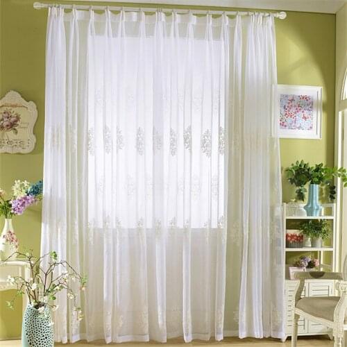 White Floral Embroidered Tulle Curtains for Living Room Countryside Rural Translucidus Balcony Window Treatment Drapes JS247C