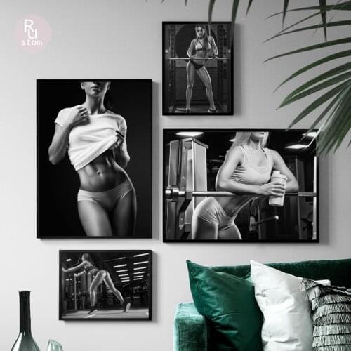 Black White Sexy Fitness Girl Wall Art Print Canvas Painting Nordic Canvas Posters And Prints Wall Pictures For Living Room Gym