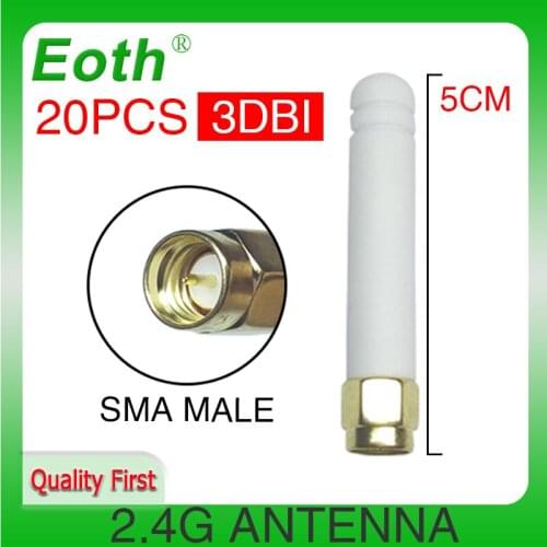 20pcs 2.4GHz antenna wifi SMA Male Connector 2~3dbi 2.4 ghz antena wi fi Small Size antenne white wi-fi antenas antennas router