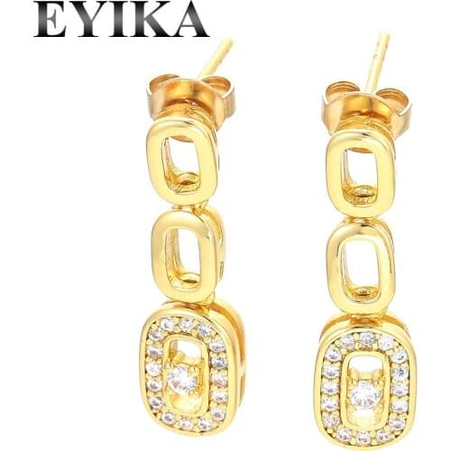 EYIKA Vintage Gold Color Women Link Oval Stud Earrings Crystal Zircon Geometric Drop Earring Creative Fashion Female Jewelry