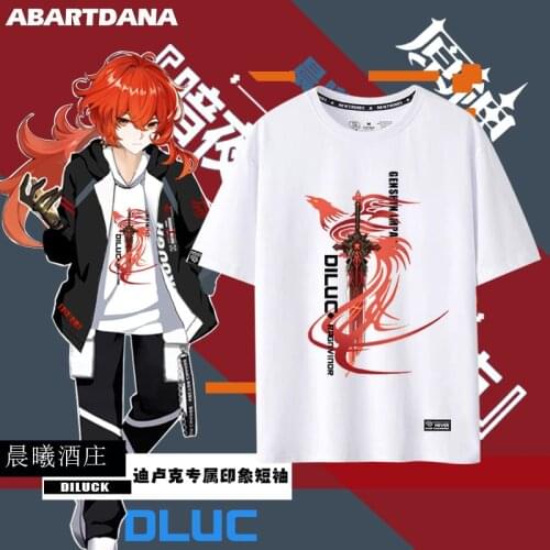 Genshin Impact Diluc Ragnvind Manga cosplay Short Sleeve Cotton Trendy T-shirt Japan Anime Game Tee Tops Oversized Clothes suits