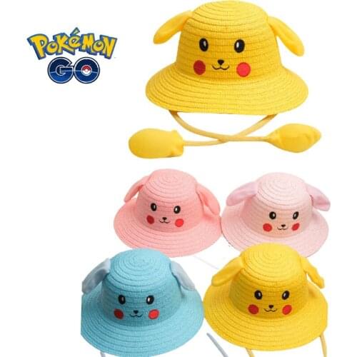 Pokemon Pikachu Anime Fisherman Hat Straw Hat Sun Hat Boys and Girls Cute Rabbit Ears Moving Hat Spring and Summer Cartoon 2021