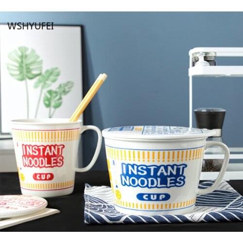 Ceramic Instant Noodle Bowl with Lid Student Dormitory Office Breakfast Bowl Instant Noodle Artifact Easy to Clean Household