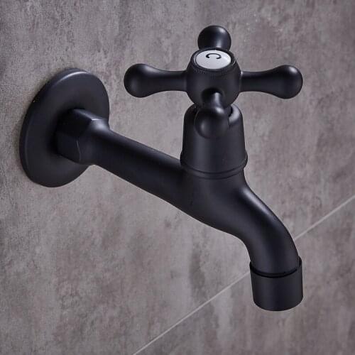 Washing Machine Faucets Solid Brass Single Cold Wall Mounted Bibcock Outdoor Garden Taps Mop Pool Faucet Black Free Shipping