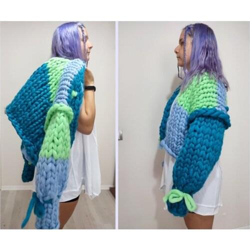 Chunky Cropped Knit / Oversized Cardigan / Super Chunky Knit Sweater / Big Yarn Multicolor /Bulky wool knitwear