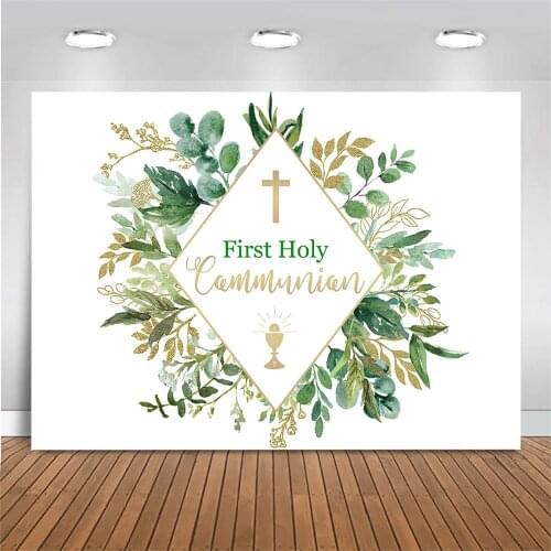 MOCSICKA First Holy Communion Backdrop for Photography Newborn Baby Baptism Background Decoration Green Leaves Photo Studio Prop