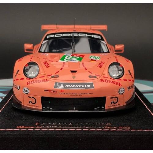 Spark1:18 Porsche 911 RSR Pink Pig Le Mans Racing Supercar Model Collection Ornaments Simulated Alloy Car Collect Gifts