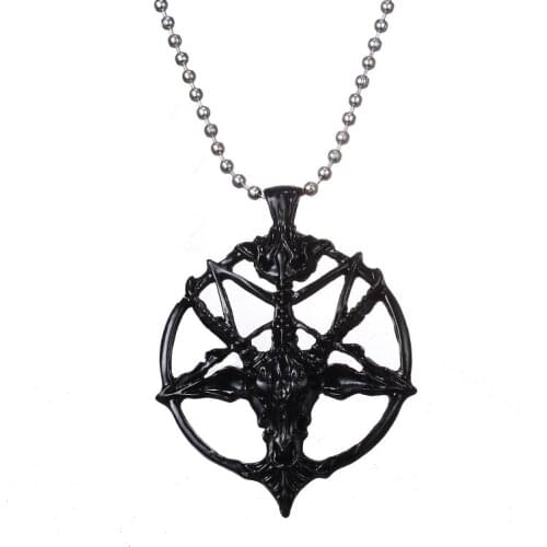 Fashion Retro Pentagram Pan God Skull Goat Head Pendant Necklace Luck Satanism Occult Metal Vintage Silver Plated Star Necklace