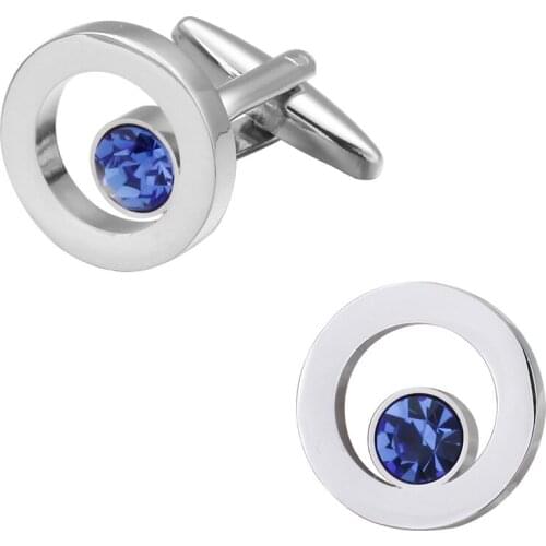 Fashion Mens shirts Cufflinks high-quality copper material Silvery Circle Blue Crystal Cufflinks 5 pairs of packaging for sale