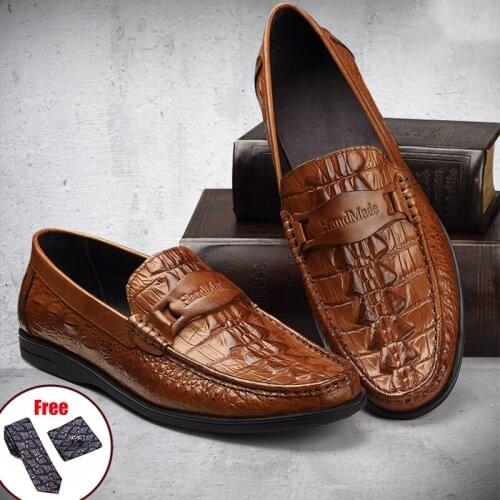 Phenkang Men Leather Autumn Alligator Texture Slip-On Casual Shoes Male Sneakers loafer Mens Coffee Mens Loafers Driving Shoes